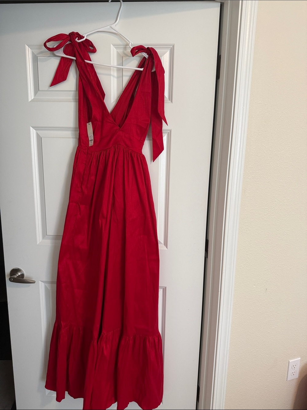 Francesca's Collections Red Tie-Shoulder Maxi Dress